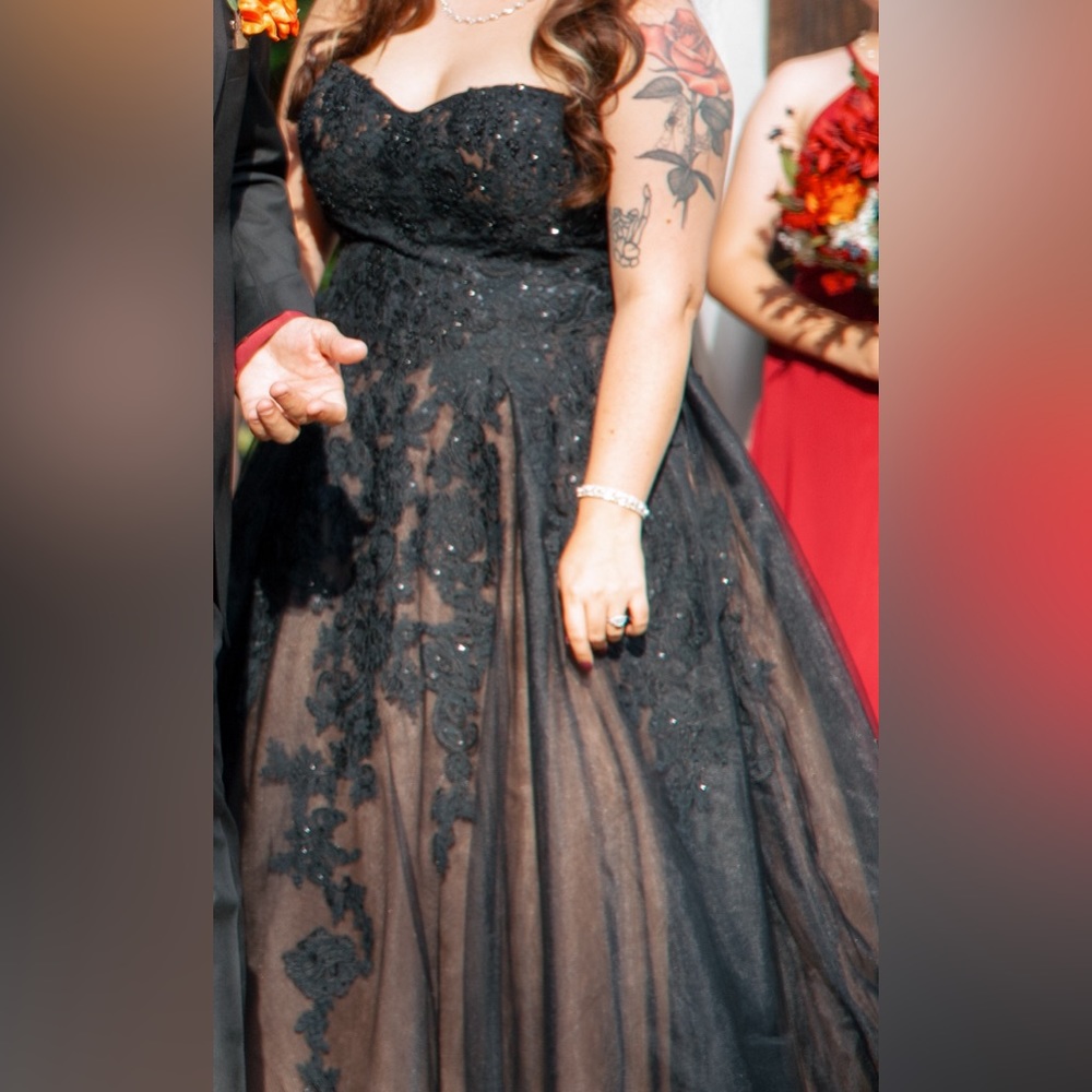 Black elegant wedding gown with tulle, lace and sequins from David’s Bridal